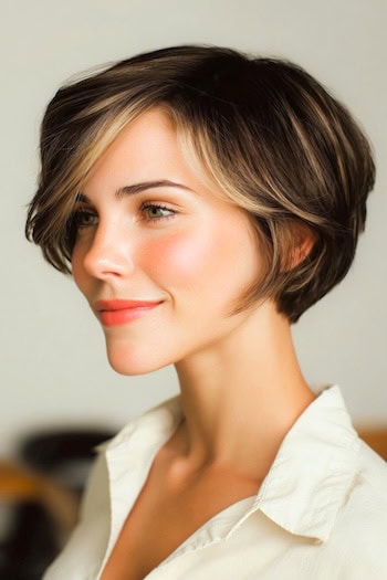 Pixie Bob With Piecey Highlights Haircut