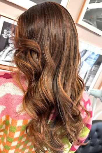 Paprika Golden Brunette with Caramel Ribbons Hair Color