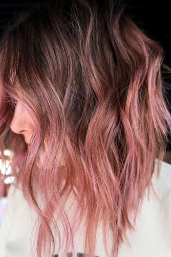 Brunette with Mauve Rose Pink Ends Hair Color