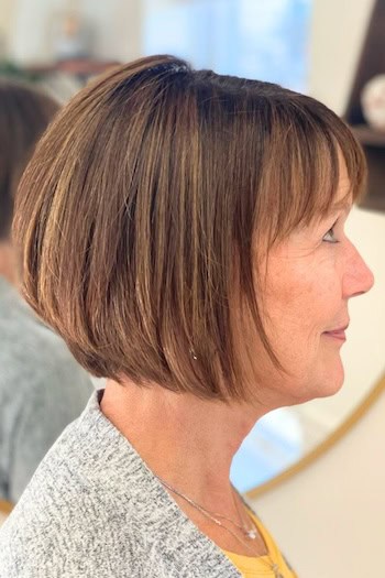 Chin-Length Brown Bob with Bangs Haircut