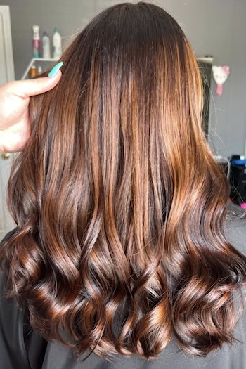 Light Caramel Balayage with Dark Brown Root Melt Hair Color