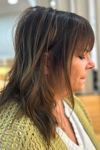 Medium-Length Tousled Layers with Bangs Haircut