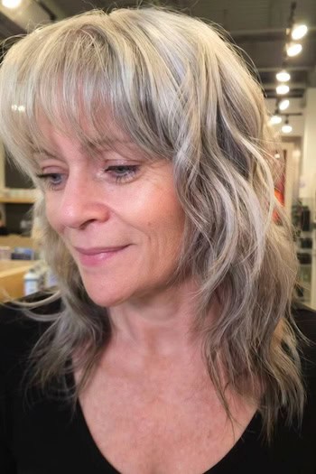 Medium Silver Waves with Fringe Haircut
