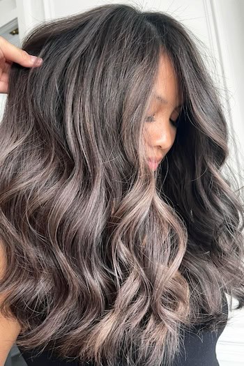 Cool-Toned Dark Brown with Smoky Mocha Highlights Hair Color
