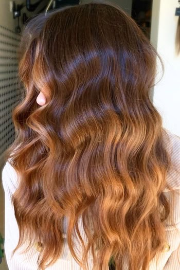 Dark Brown Roots with Warm Caramel Melt Hair Color