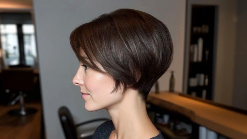 Pixie Bob Hairstyle, side view in hair salon.