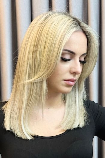 Straight Blonde Long Lob with Dark Roots Hairstyle