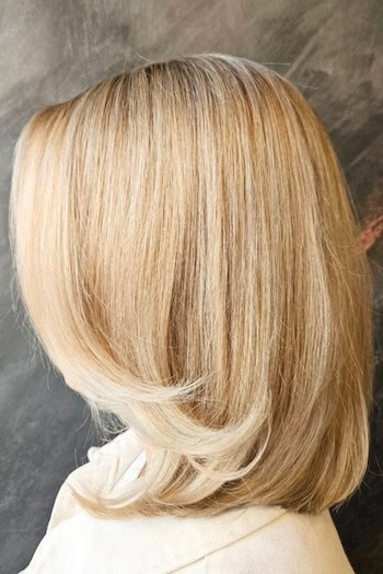 Blonde Long Bob for Thick Hair Hairstyle, side view.