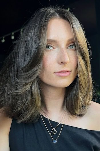 Brunette Long Lob with Face-Framing Layers and Highlights Hairstyle