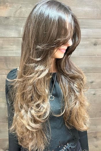 Extra Long Hair with Layers and Curtain Bangs Haircut