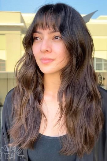 Natural Waves with Piecey Bangs Haircut