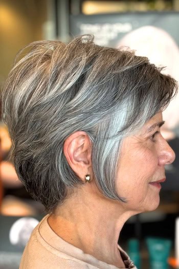 Short Layered Pixie Bob With Gray Blend Hairstyle