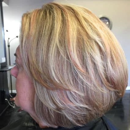 Rounded Layered Bob With Copper Peach Highlights Hairstyle