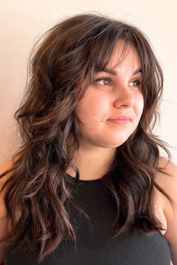 Textured Mid-Length Cut with Bangs Haircut