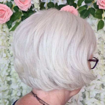 Short White Rounded Layered Bob Hairstyle
