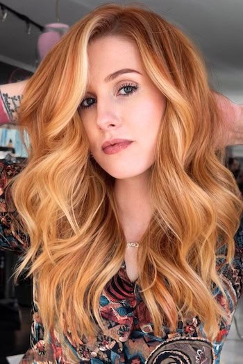 Strawberry Peach With Face-Framing Highlights Hair Color