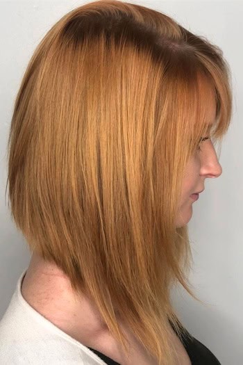 Long Layered Angled Bob with Bangs Haircut