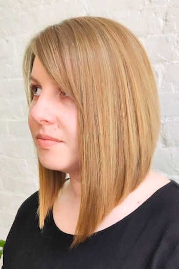 Angled Bob with Side-Swept Bangs Haircut