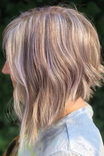 Wavy Angled Bob with Pastel Highlights Haircut