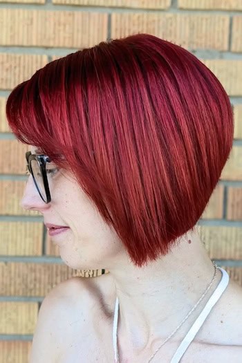 Short Vivid Angled Bob with Bangs