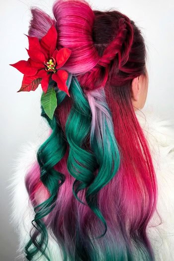 Holiday Half Updo With Poinsettia Hairstyle
