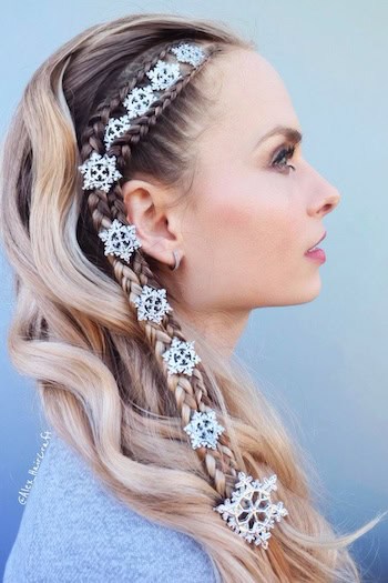 Braided Hairstyle With Snowflake Accessories Hairstyle