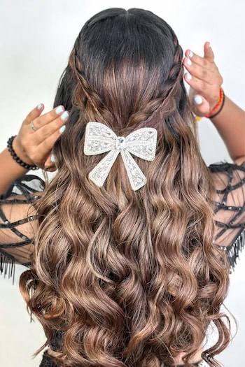 Half Up Braided Hairstyle With Lace Bow Hairstyle