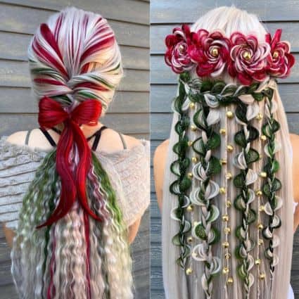 Holiday Hairstyles With Red And Green Details Hairstyle