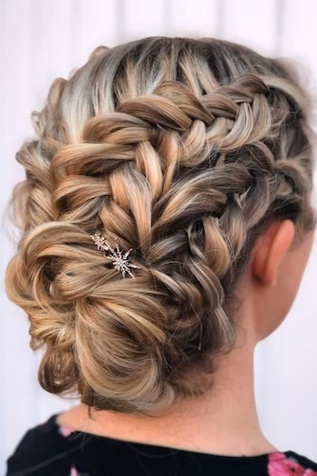 Braided Updo With Snowflake Pin Hairstyle