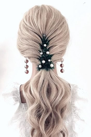 Pearl Christmas Tree Accessory Braided Hairstyle Hairstyle