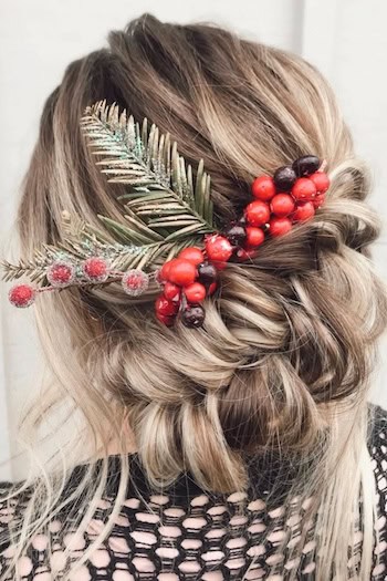 Christmas Updo With Berry Accessory Hairstyle