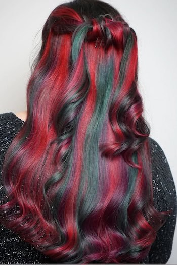 Red And Green Holiday Waves Hairstyle