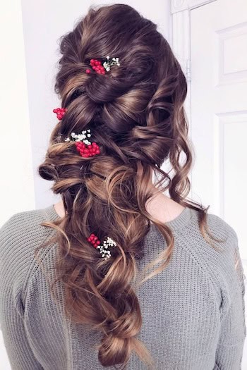 Holiday Braid Updo With Berries Hairstyle