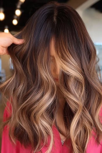 Caramel Balayage with Brunette Roots Hair Color