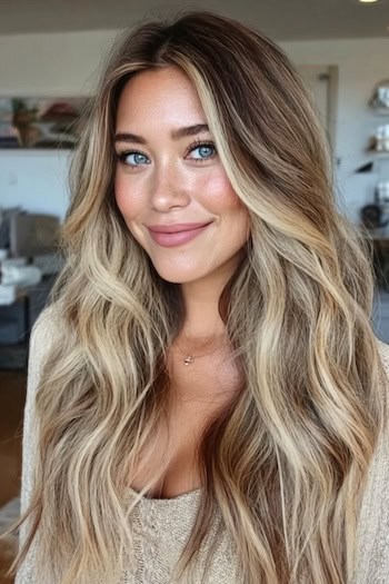Bright Champagne Blonde Balayage Hair Color