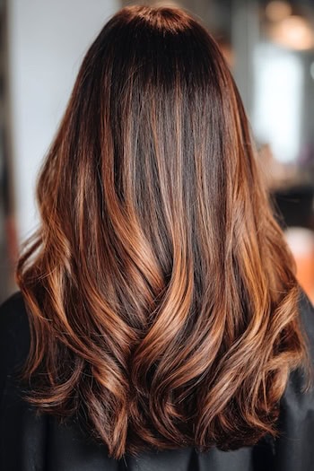 Warm Amber Brown Balayage Hair Color