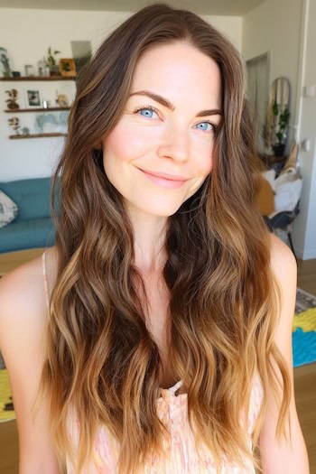 Warm Brunette with Golden Ends Hair Color