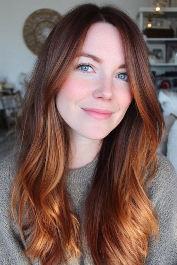 Rich Copper Brown Balayage Hair Color