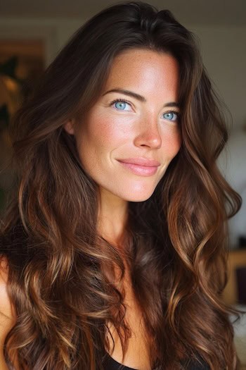 Deep Brunette with Subtle Amber Balayage Hair Color