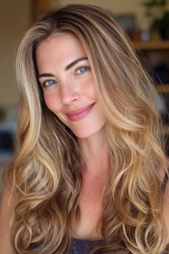Sunlit Caramel Blonde Balayage Hair Color