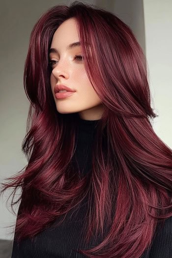 Dark Cherry Red Long Voluminous Layers