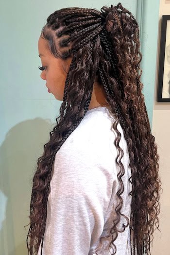 Half-Up Braids with Curls Hairstyle