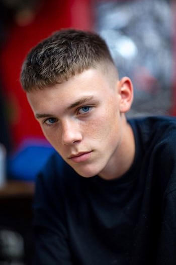 Short Caesar Cut with High Skin Fade Haircut