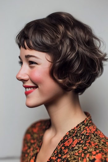 Retro Wavy Bixie with Baby Bangs Haircut