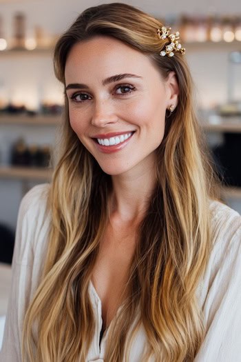 Long Hair With Decorative Barrette Hairstyle