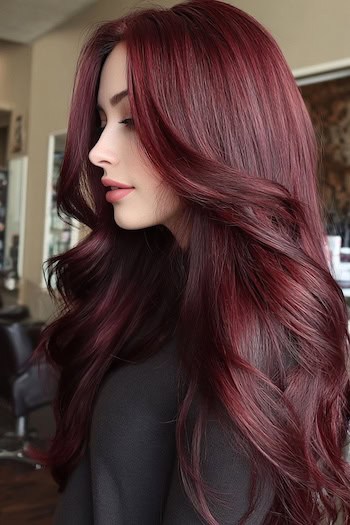 Deep Cherry Red Sculpted Waves