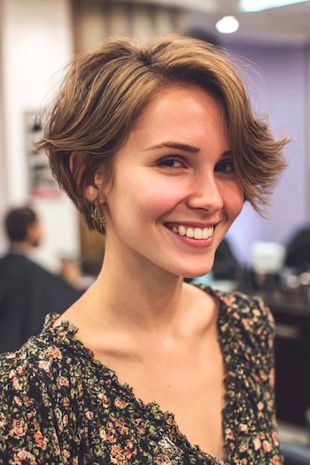 Swoopy Layered Bixie with Flipped Ends Haircut