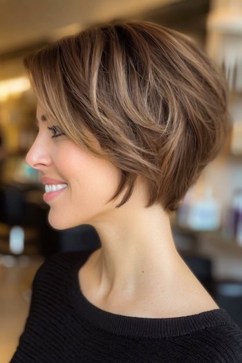 Dimensional Bixie with Subtle Balayage Haircut