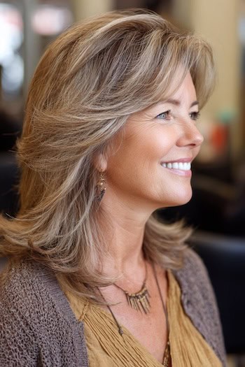 Feathered Shoulder-Length Layers Hairstyle