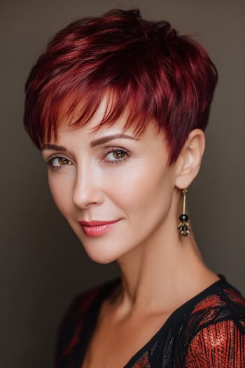 Cherry Red Pixie with Highlights